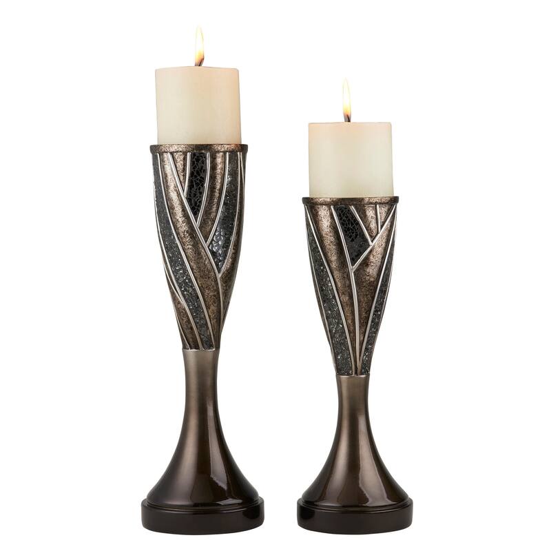 HomeRoots Set Of Two Brown and Bronze Pillar Tabletop Pillar Candle Holders - 7
