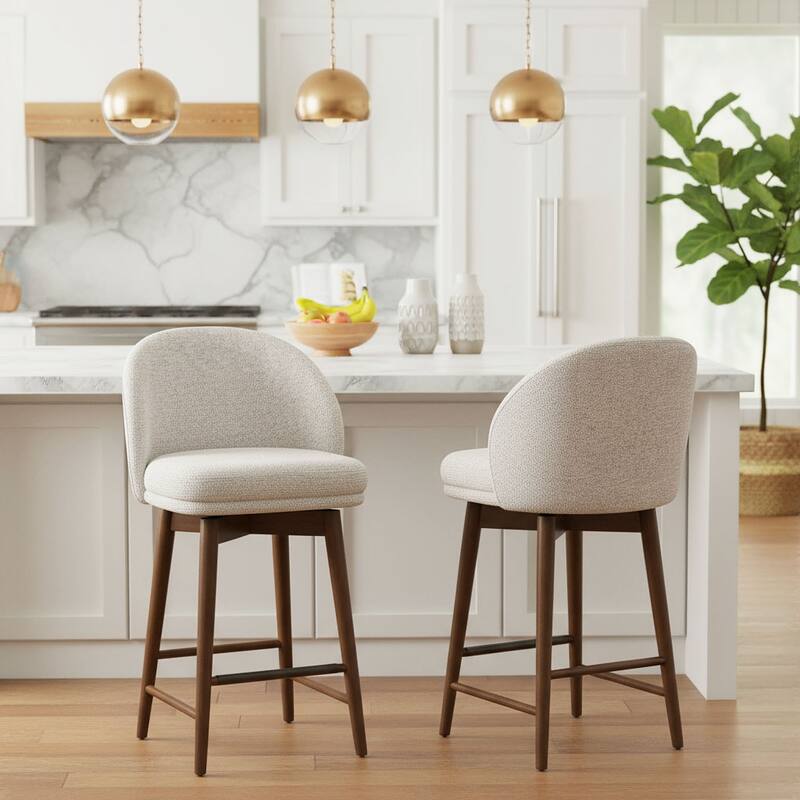 25.5" Swivel Solid Wood Leg Upholstered Counter Stool(Set of 4)