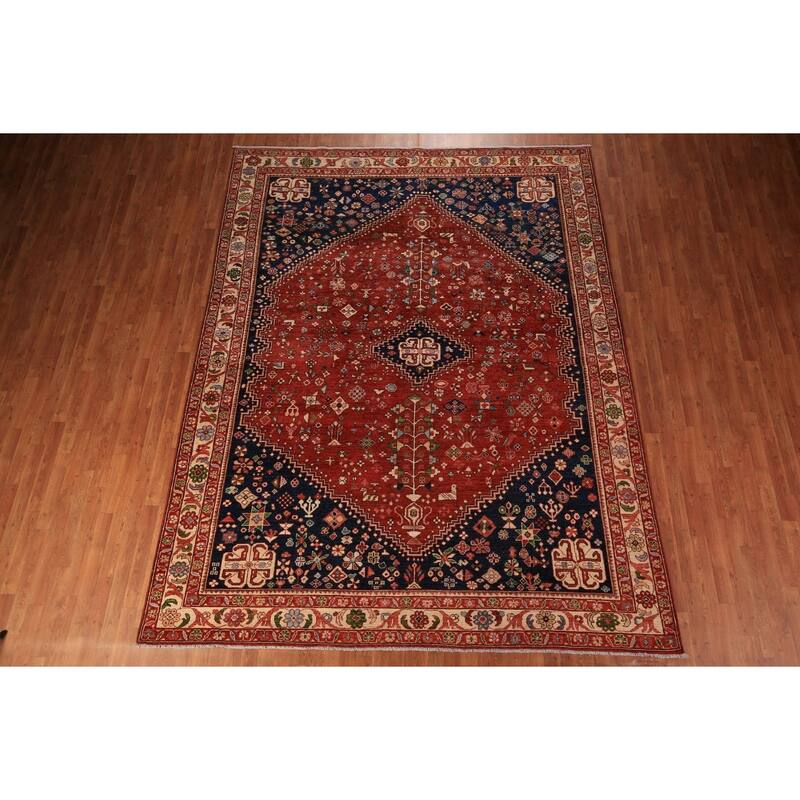 Tribal Geometric Yalameh Vegetable Dye Rug Hand-Knotted Wool Carpet - 9'0" x 11'6"