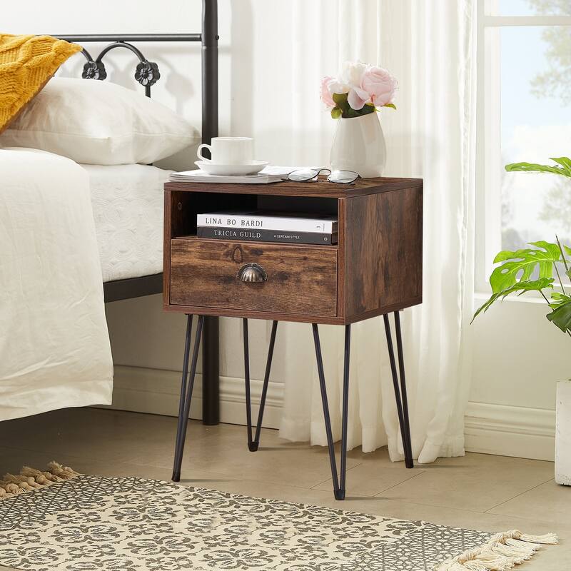 Taomika 2-Piece 1-Drawer Nightstand Set with Drawer Compact Open Shelf Bedside Table for Saving Space(Set of 2 )