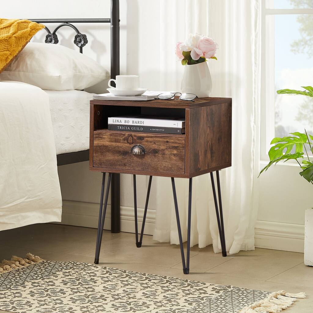 VECELO Mid-century Modern 1-drawer Wood Nightstand