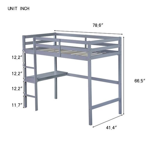 dimension image slide 1 of 3, Twin High Loft Bed with Safety Guardrail,Built-in desk,Ladder,Kids Bed Design