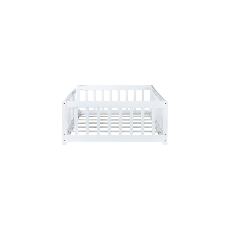 Twin Size Floor Bed with Fence without Door