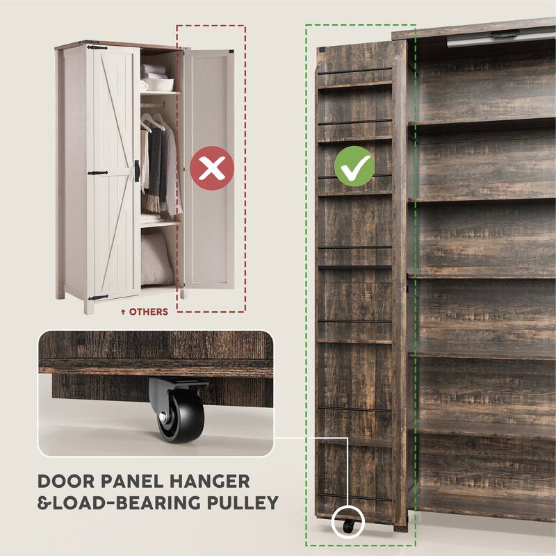 Smart LED Farmhouse Pantry Cabinet with Shelves