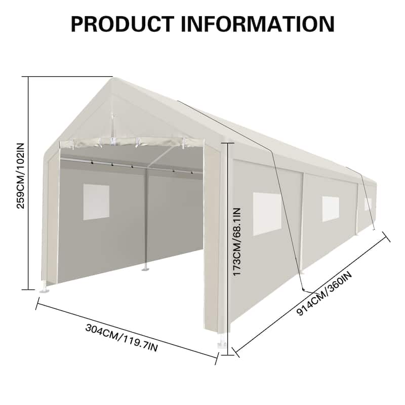 10X30 FT Carport, Heavy Duty Portable Carport Garage Tent for Outdoor Storage Shelter with Window
