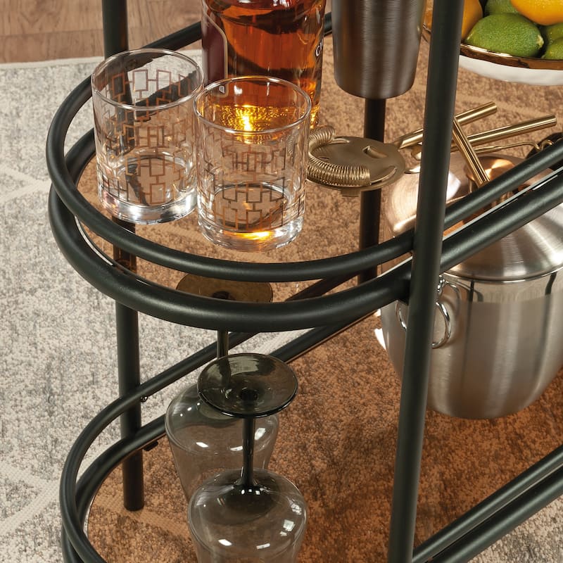 Wood Modern Bar Cart with 3 Glass Shelves, Black - 39.57" L x 15.55" W x 33.27" H
