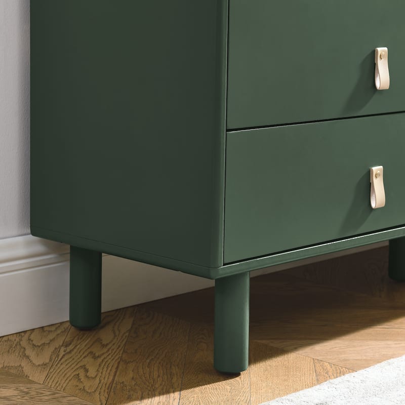 Modern 5 Drawer 55.12 in. Dresser Wood Storage Cabinet with Leather Handle, Open Shelf Drawer Cabinet