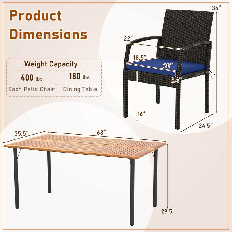 Costway 7PCS Patio Rattan Dining Set with Cushion Umbrella Hole - See details