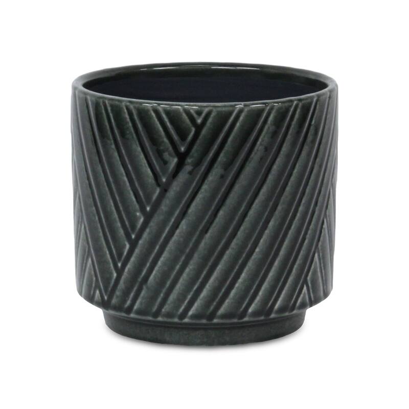 Parlora Crossed Diagonal Pattern Ceramic Pot - Dark Gray