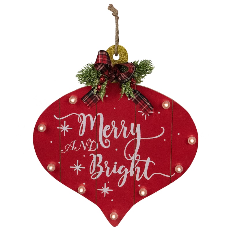 13.75" B/O RedWhite Onion Ornament "MerryBright" Christmas Wall Sign