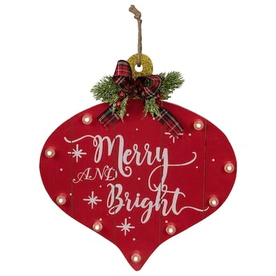 13.75" B/O RedWhite Onion Ornament "MerryBright" Christmas Wall Sign