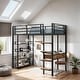 preview thumbnail 1 of 11, Twin Size Metal Loft bed with Desk and Shelves, Black Black