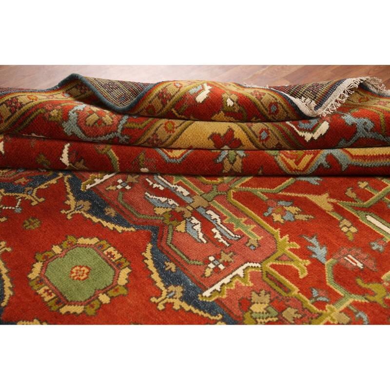 Medallion Heriz Serapi Indian Area Rug Handmade Floral Wool Carpet - 8'9" x 11'8"