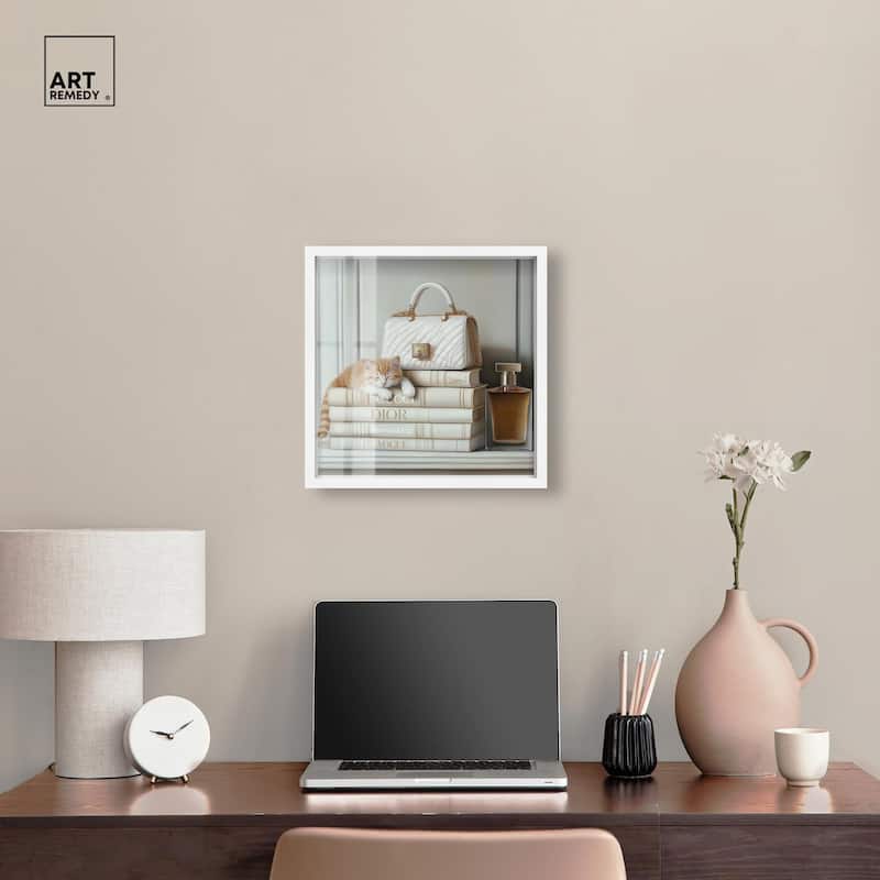 Ivory Books and Kitten Shadowbox by Art Remedy