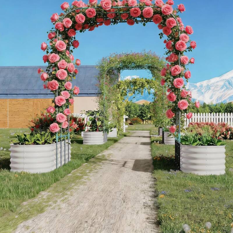 96" Galvanized Raised Garden Bed, with Vertical Arch Trellis