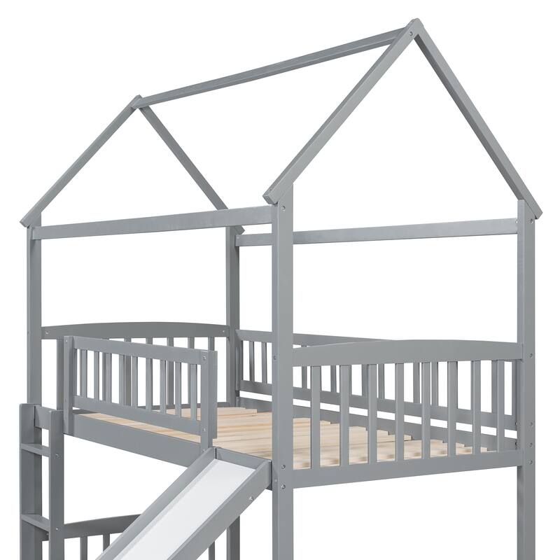 Merax House Twin over Twin Bunk Bed with Slide for Kids