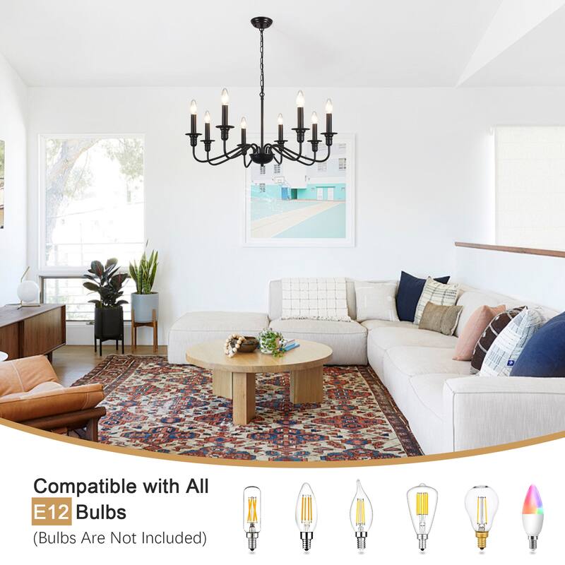 8-Light Rustic Candlestick Island Chandelier Linear Chandelier Lighting for Kitchen Island