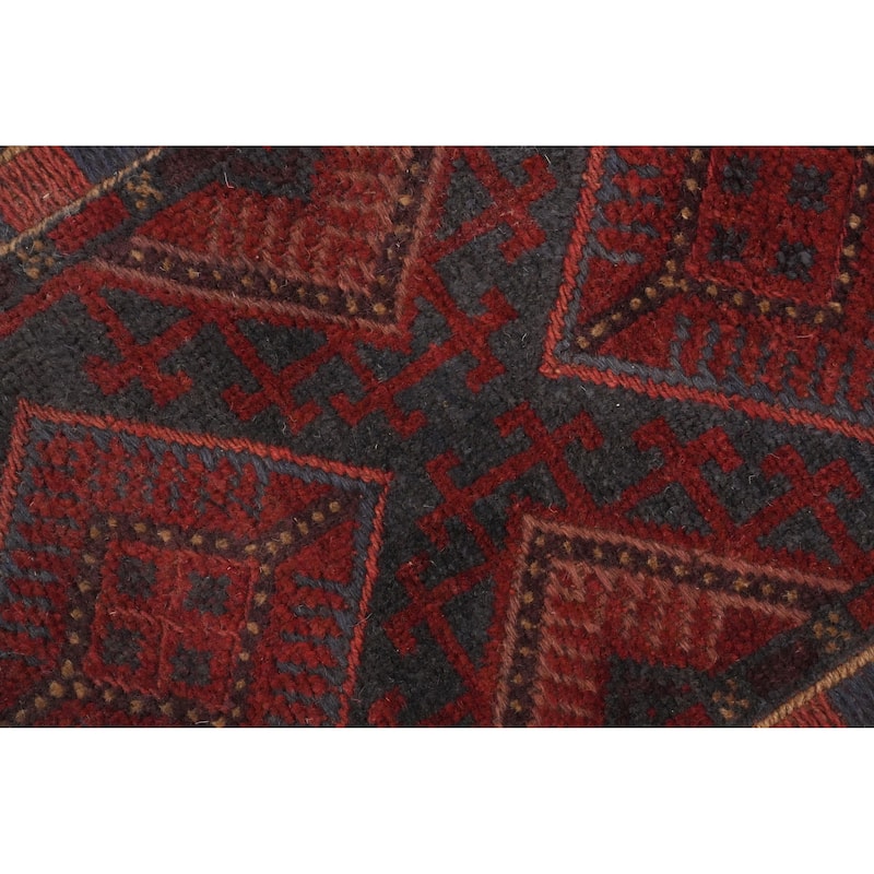 Hand Knotted Oriental 100% Wool Carpet Traditional Tribal Red Balouch Runner Rug - 7' 9'' X 2' 0''