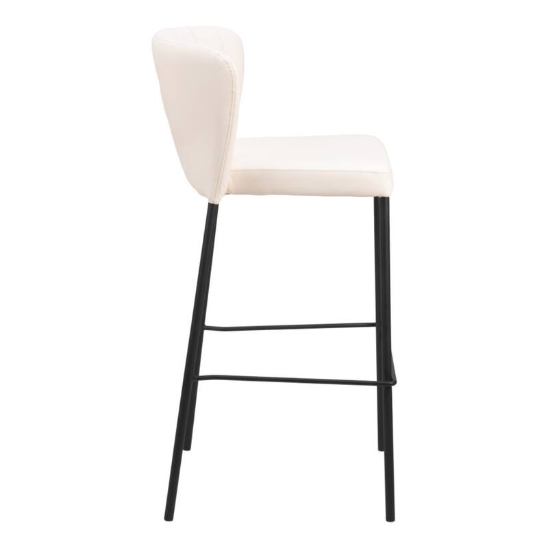 Set of 2 Modern Cream Faux Leather Bar Stools with Full Back and Footrest 29" Bar Height Chairs - 39”H x 18.9”W x 19.7”D