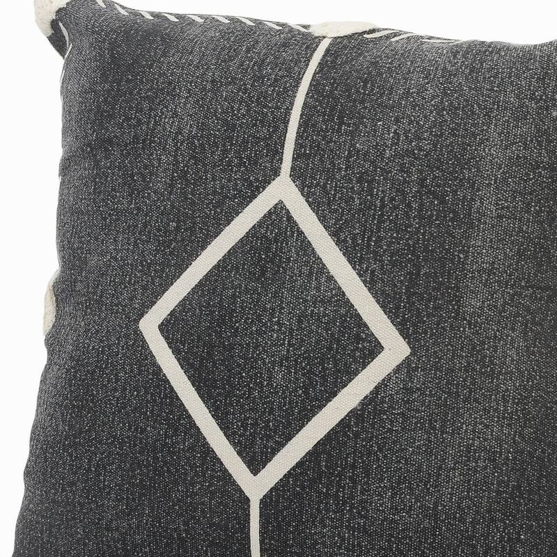 Set of Two 20" Black And Off White Diamond Cotton Throw Pillows
