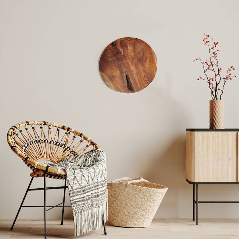 Greenage Round Teak Wood Slab Table Top - 15.74" x 15.74" x 2"