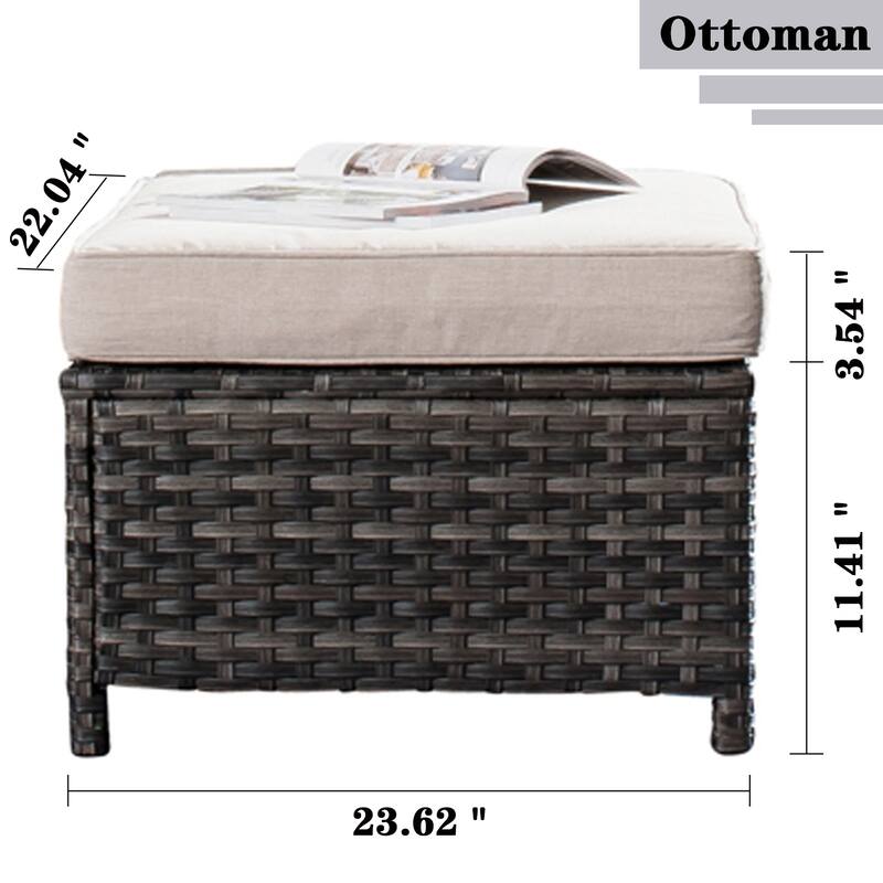 OVIOS 7-piece Wicker Sectional Sofa Swivel Rocking Chair Set With Fire Pit