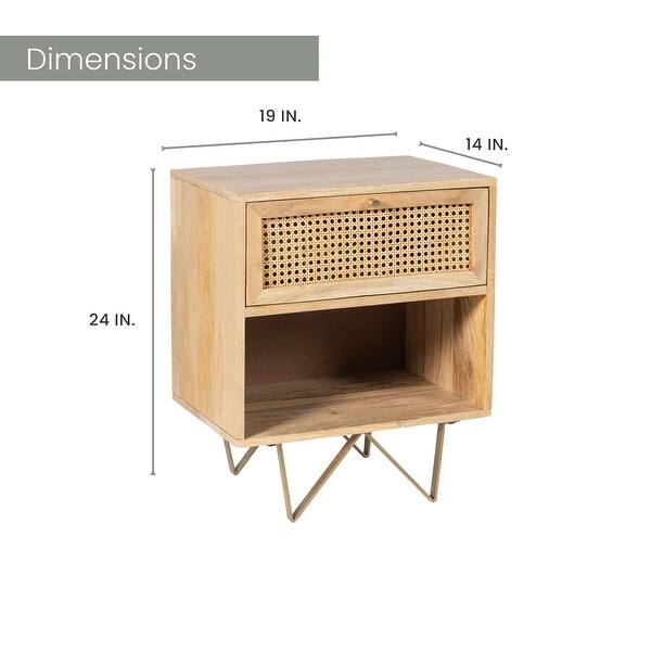 Hanover Tybee 24In. Mango Wood and Cane Side Table with 1Drawer and