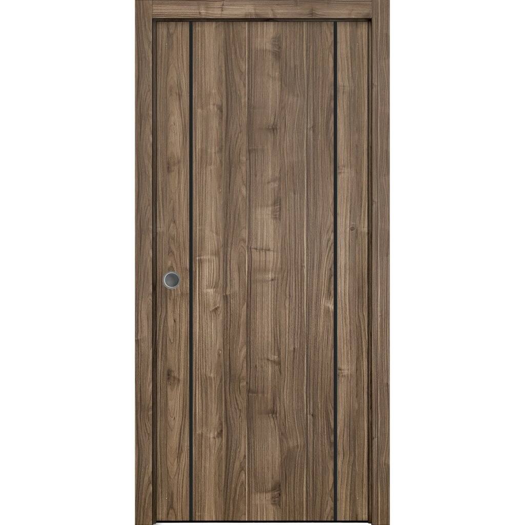 French Pocket Door 28x80 with Planum 0016 White Silk with Kit Trims Rail