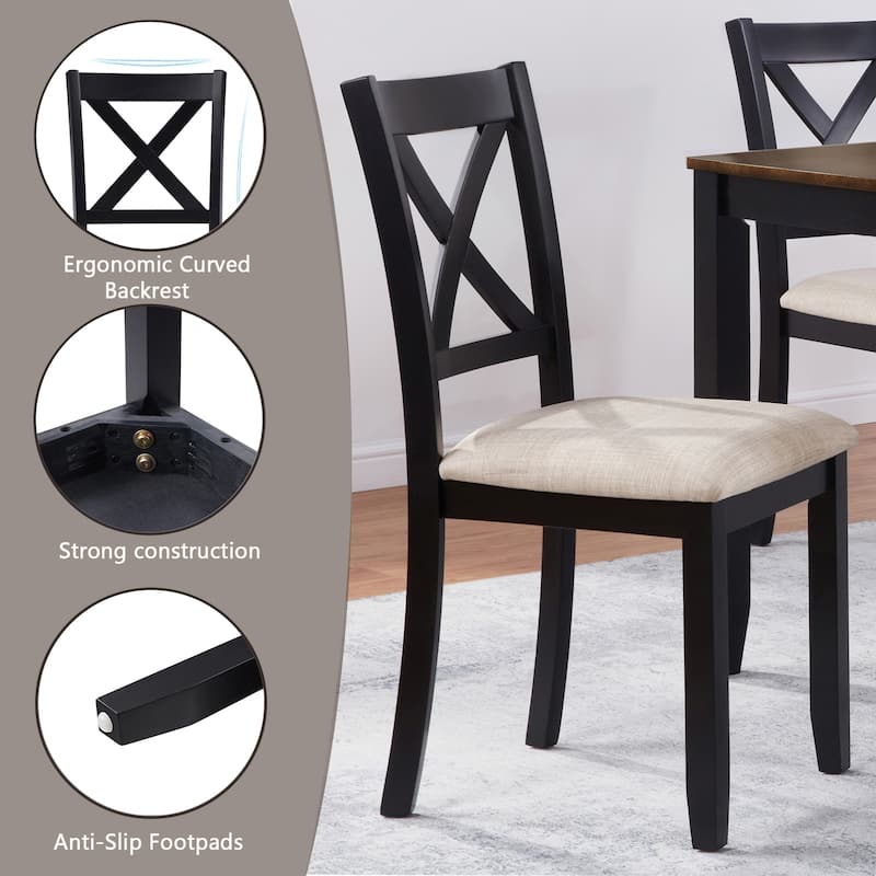 GDFStudio - Dalton 6-Piece Transitional Wooden Dining Table Set with 4 Upholstered X-Back Chairs and 1 Bench