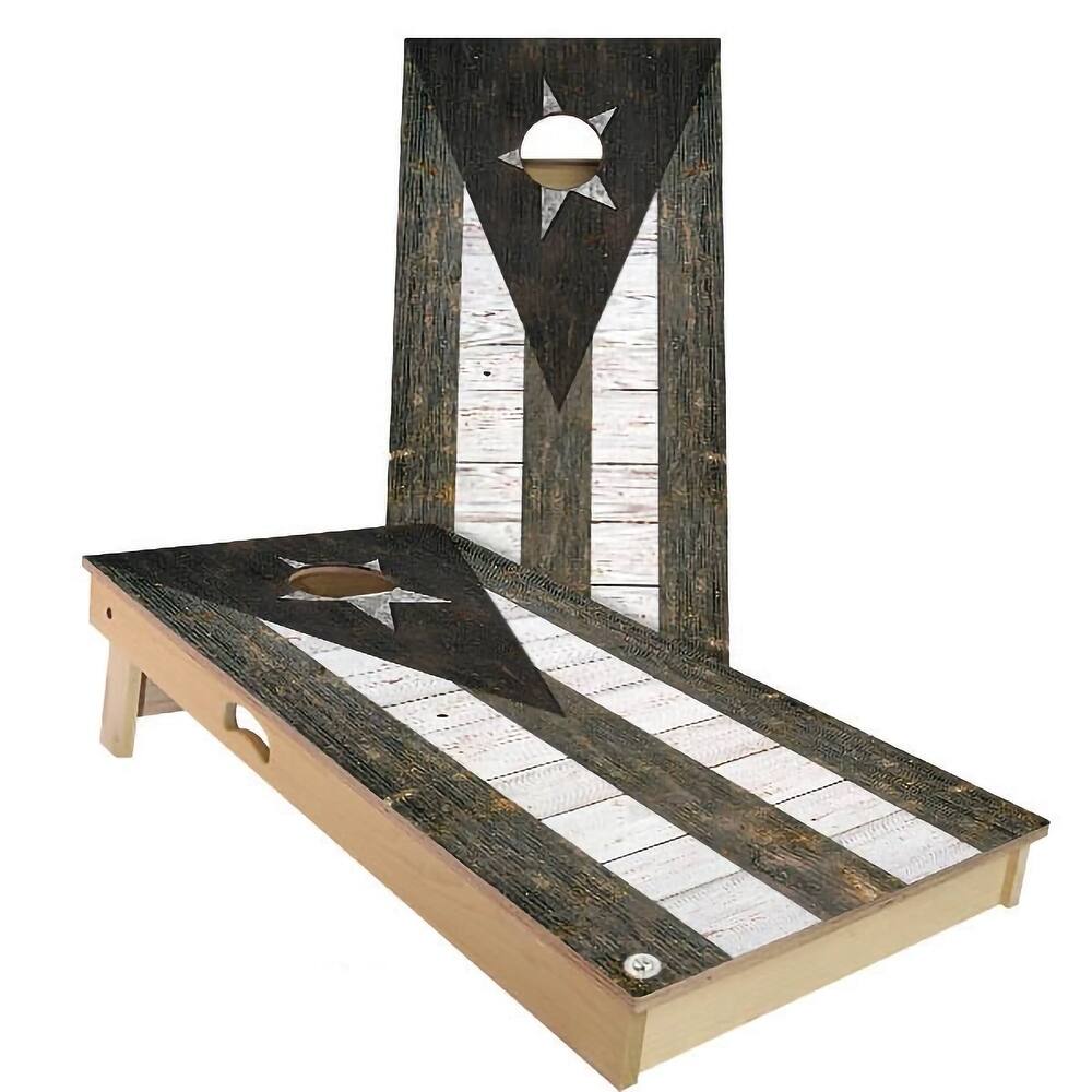 Puerto Rico Flag Rustic Outdoor Cornhole Board Set