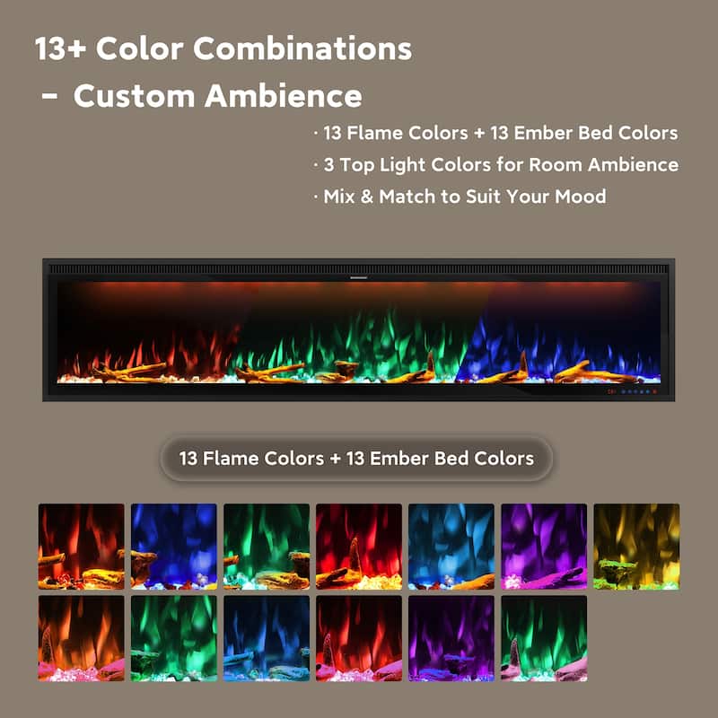 Clihome 42-88" Recessed Wall-Mounted Smart Control Electric Fireplace