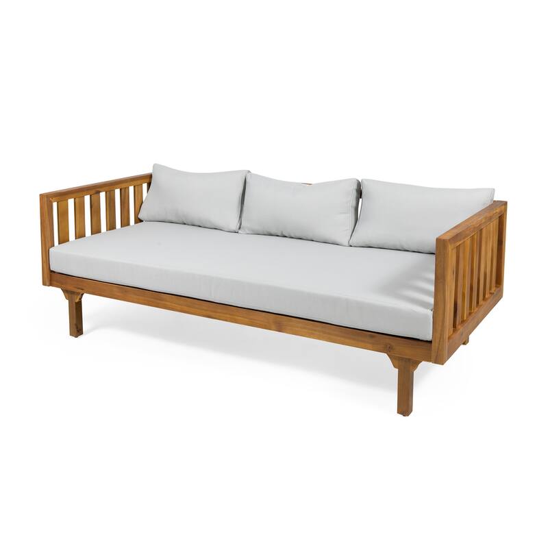 Acacia Wood 3 Seater Daybed Slat Panel Design Water Resistant Cushions
