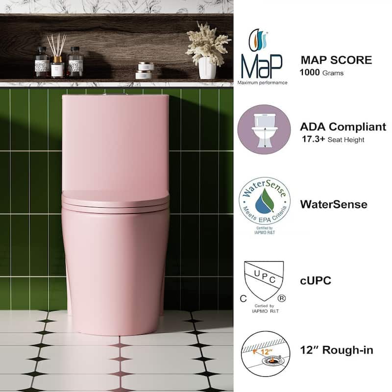 1.1/1.6 GPF Tornado Flush One-Piece Toilet,Siphonic S-trap 12",Elongated Bowl with Soft Close Seat,Chair Seat ADA Height 17"