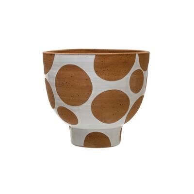 Terra-cotta Pot with Dots and Glazed Finish - 10.9"L x 10.9"W x 9.5"H