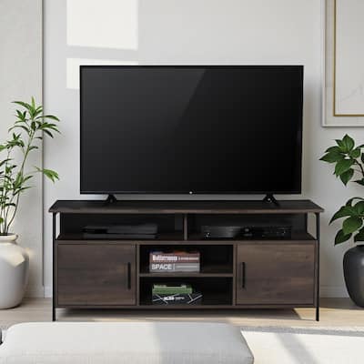 58" Wood TV Stand Entertainment Center Media Console for TVs Up to 60", Living Room Storage Cabinet with Shelves & Doors