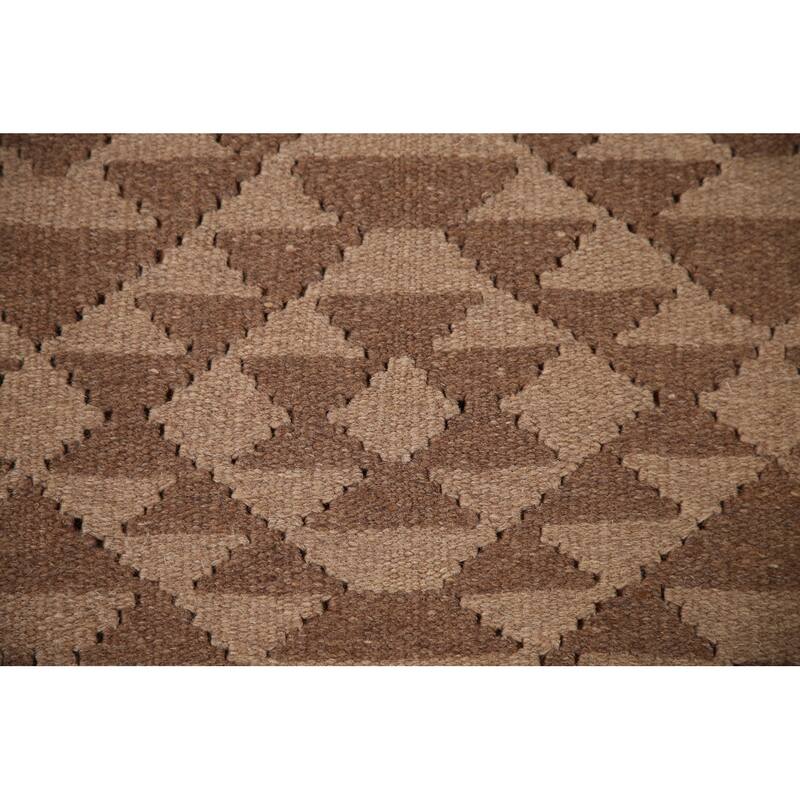 Brown Kilim Geometric Area Rug Flat-weave Wool Carpet - 6'11"x 10'0"