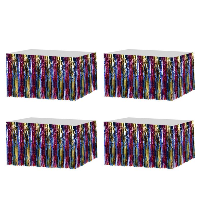 4 Pack 29x108 Inch Rainbow Metallic Foil Fringe Tinsel Table Skirts