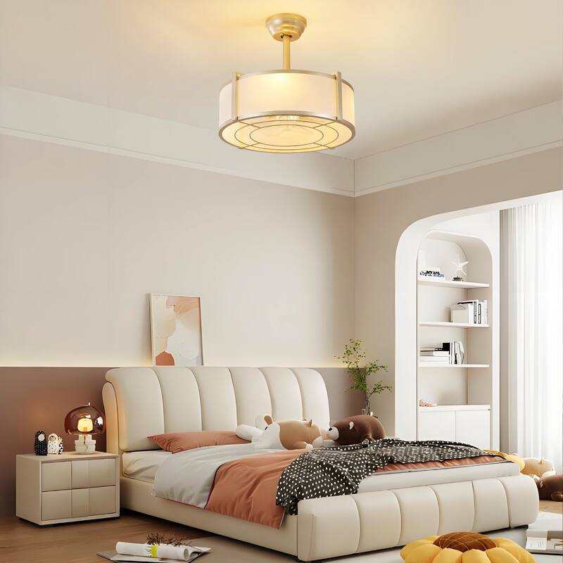 20" Modern Fabric Caged Ceiling Fan Chandelier with Remote - 4-Light