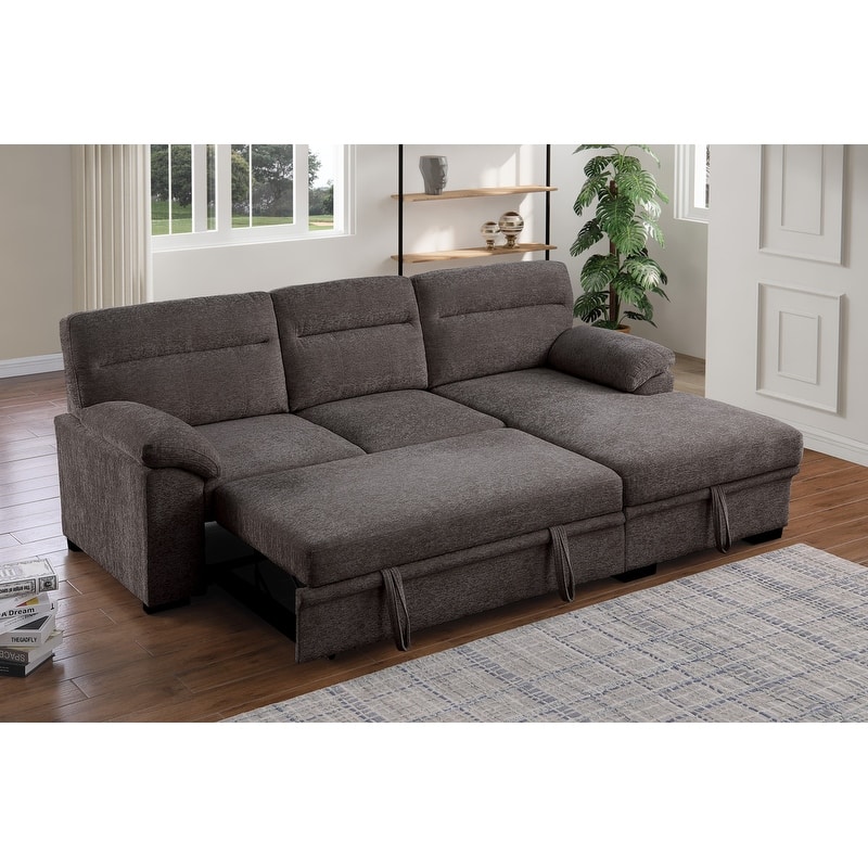 Kipling II 94"W Chenille Fabric Sleeper Sectional Sofa with Right-Facing Chaise, Cupholders, USB Charging port