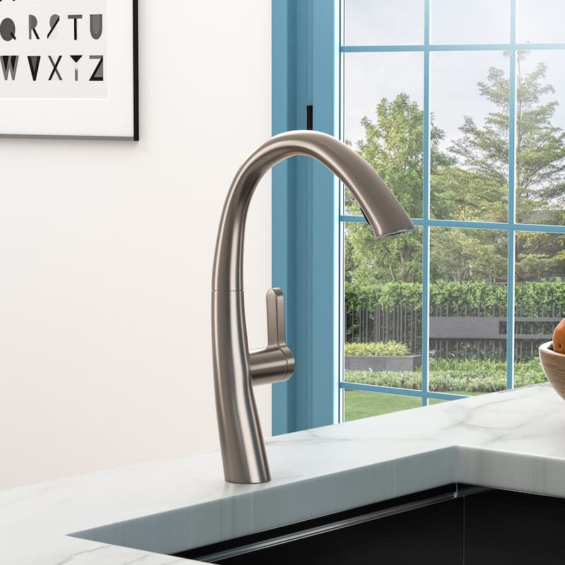Single Handle Brushed Nickel Kitchen Sink Faucet with Pull Down Sprayer Stainless Steel Kitchen Faucet with Dual Modes Spout - Brushed Nickel