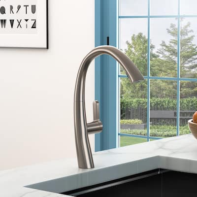 Single Handle Brushed Nickel Kitchen Sink Faucet with Pull Down Sprayer Stainless Steel Kitchen Faucet with Dual Modes Spout