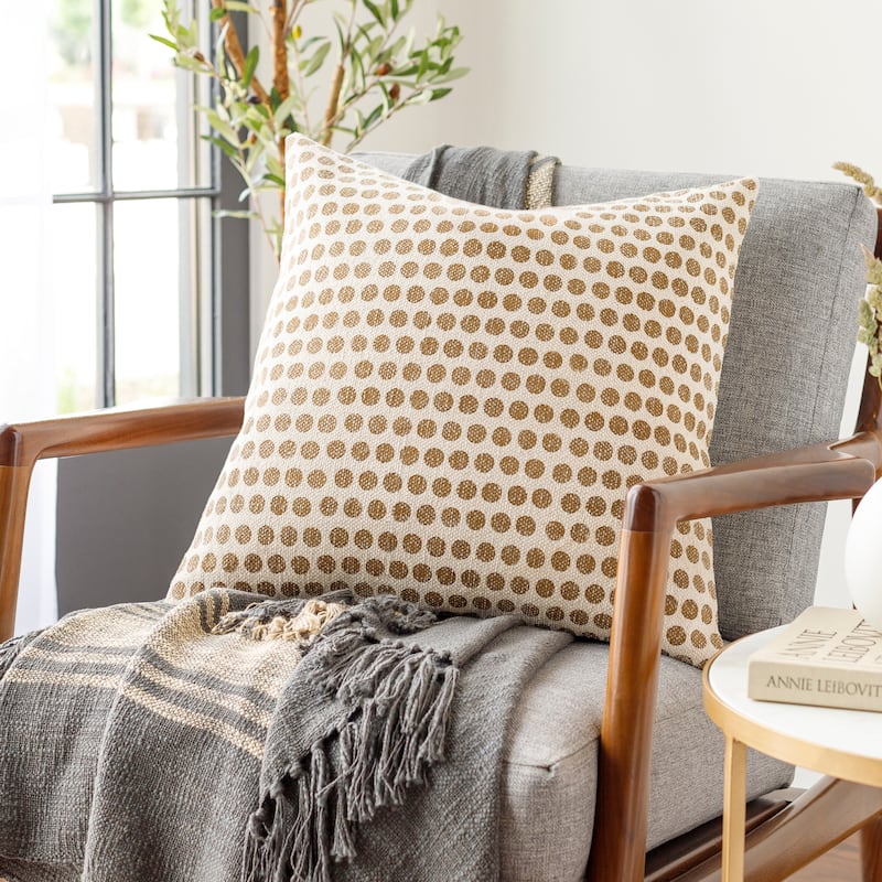 Faizah Block Print Dotted Cotton Throw Pillow - 20"H x 20"W - Polyester - Tan
