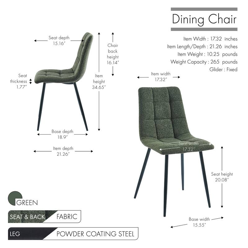 Porthos Home Tomas Fabric Dining Chairs with Steel Legs, Set of 2