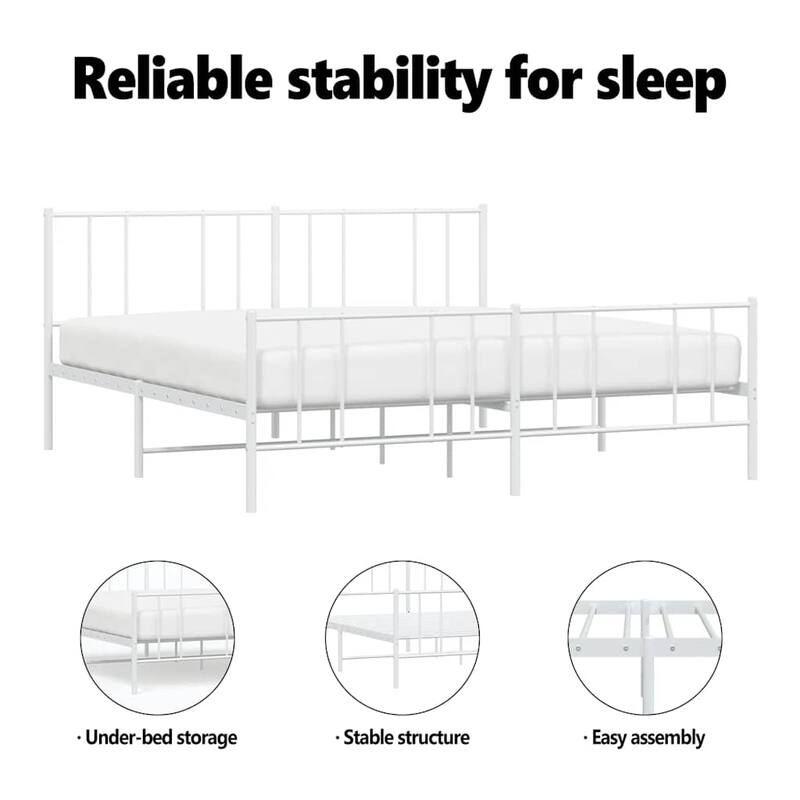 vidaXL Metal Bed Frame with Headboard, No Mattress