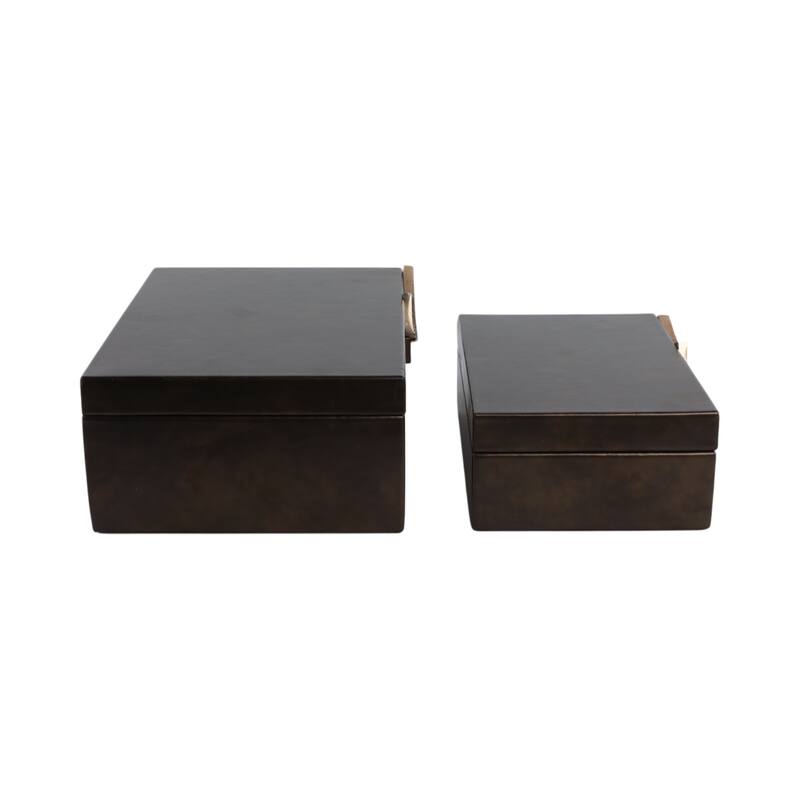 Faux Leather Storage Boxes with Metal Accents (Set of 2) - 9/11" Gray - 11" x 8" x 4"