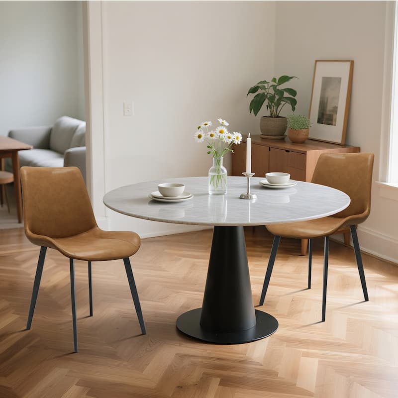 PU Leather Dining Chair with Metal Legs, Modern Upholstered Chair Set of 2 for Kitchen, Restaurant, Living, Meeting Room
