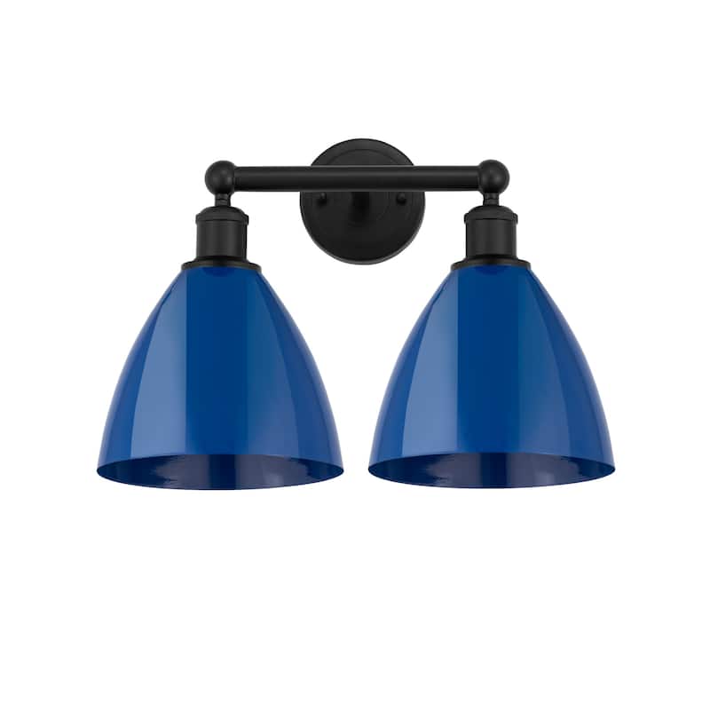 Innovations Lighting 616-2W-12-17 Plymouth Vanity Plymouth Dome 2 - Matte Black / Blue