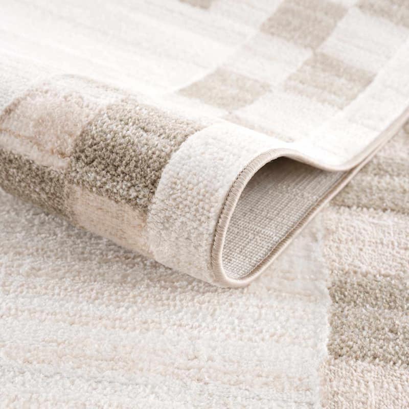 Hauteloom Azrika Hallway, Kitchen Machine Washable Runner Rug - Dark Brown, Beige, Dark Beige - 2'7" x 7'3"