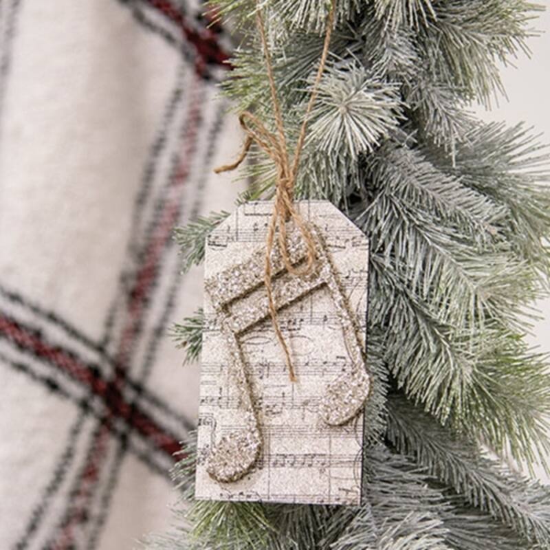 Black-White Glittered Music Note Ornament with Jute Twine Hanger - 3 x 0.25 x 5.50 in.