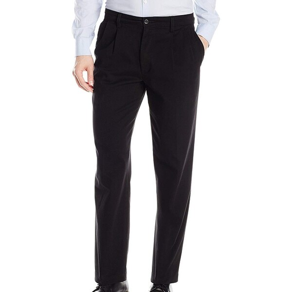 Dockers Mens Dress Pants Black Size 38x32 Pleated Classic Fit Stretch